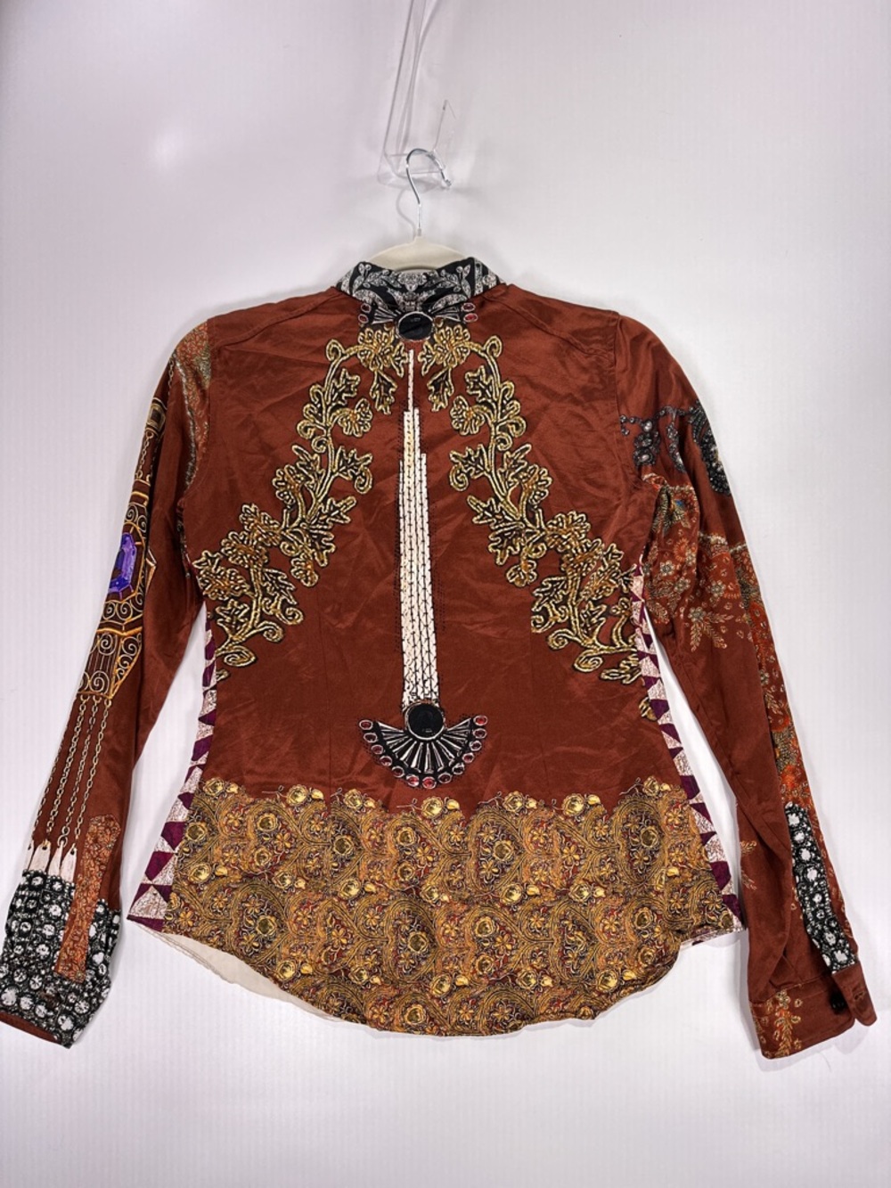 Etro 100% Silk Colorblock Geometric Paisley Long Sleeve Blouse IT 40 US 4 - Picture 4 of 10